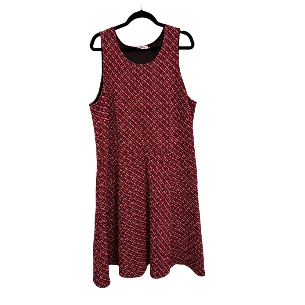 Leota Ava A-Line Dress 1X Plus Red Jacquard Fit & Flare Boho Twee Preppy Casual